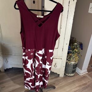 Red and White Embellished Midi Sundress with Slit